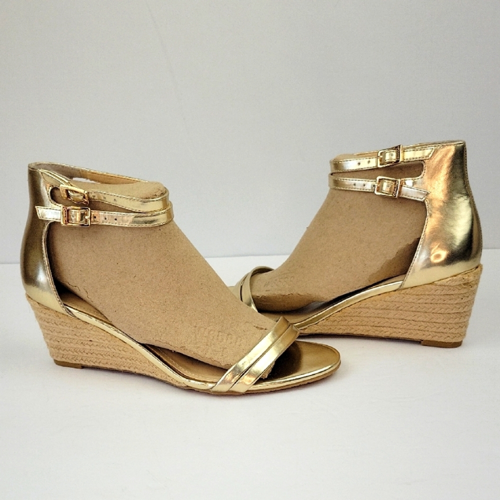 Calvin Klein Callista Espadrille Wedge Sandals Gold Size 7.5